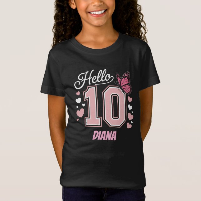 Camiseta Olá, 10ª Rapariga de Aniversário Dupla Personaliza (Frente)