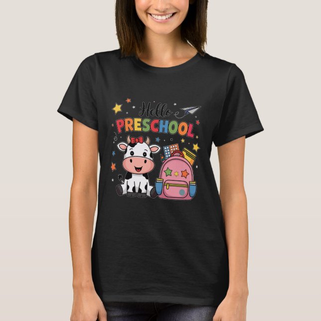 Camiseta Olá, 100 Dias De Vaca De Cuta Da Pré-Escolas, 100  (Frente)
