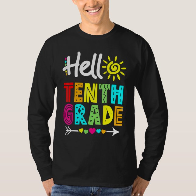 Camiseta Olá, 10.º Ano de Diversão de Volta a Professora da (Frente)