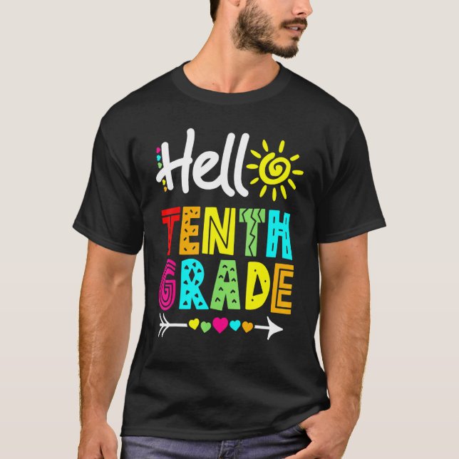 Camiseta Olá, 10.º Ano de Diversão de Volta a Professora da (Frente)