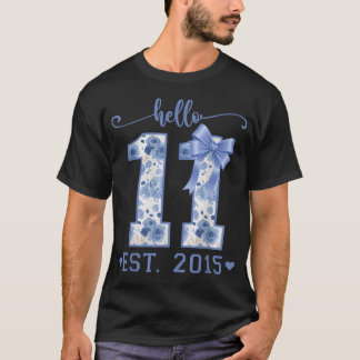 Camiseta Olá 11 Est 2015 Laço Azul Coquete 11º Aniversário
