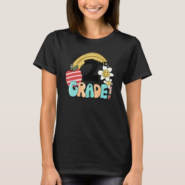 Camiseta Olá 2ª Série Groovy Rainbow Volta às Aulas Profess (Frente)