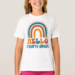 Camiseta Olá, 4º ano Estilo Retro Boho arco íris