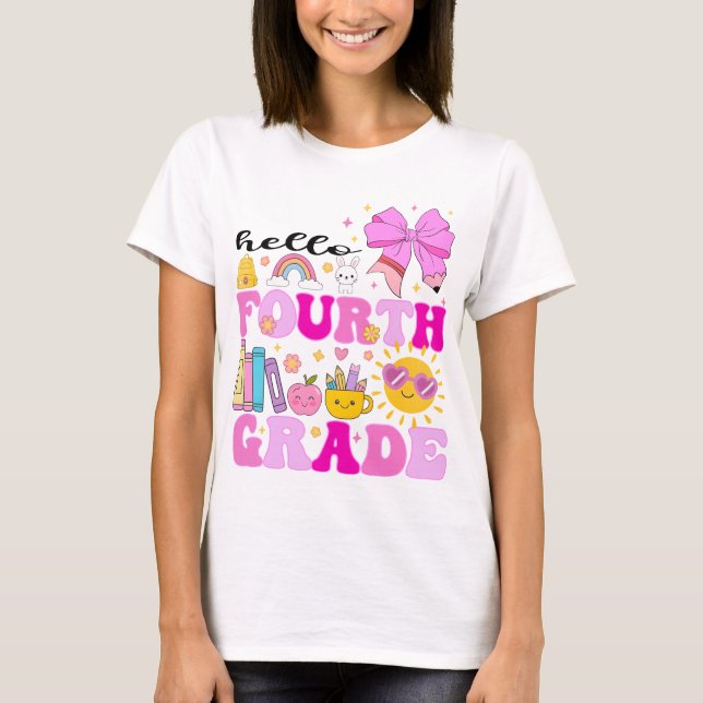 Camiseta Olá 4º ano, Preppy De Volta À Escola (Frente)