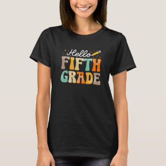 Camiseta Olá 5º ano Retro Groovy Feliz 1º dia de