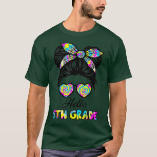Camiseta Olá, 5, Grau Mensageiro, Meninas Tie Dye Cute Back
