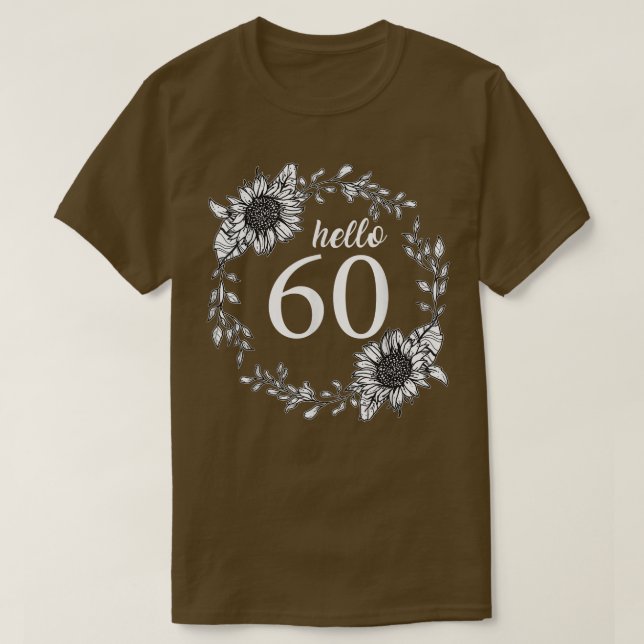 Camiseta Olá 60 Aniversário Floral Girassol Foguete 60 BDay (Frente do Design)
