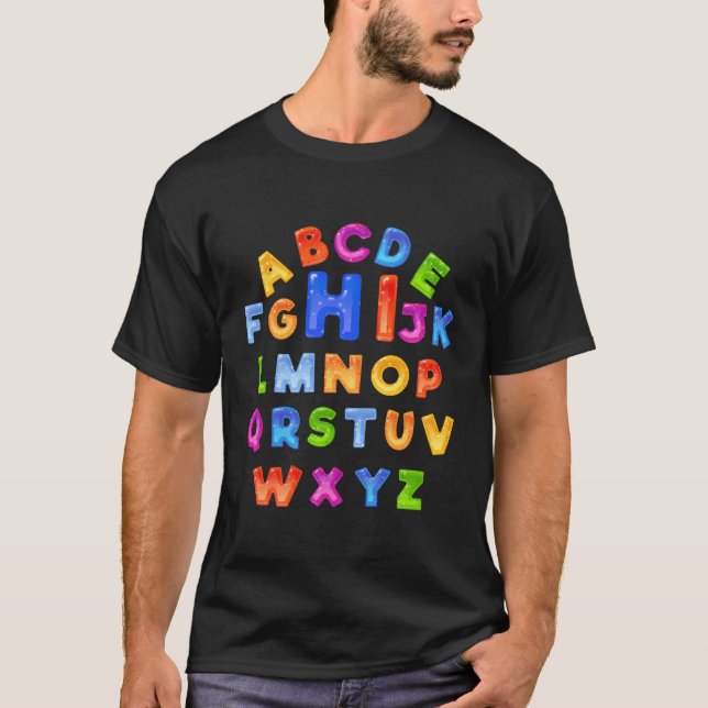 Camiseta Olá, Alphabet, De Volta Às Letras Escolares (Frente)