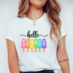 Camiseta Olá Arco-íris de Verão ; Férias Coloridas Divertid