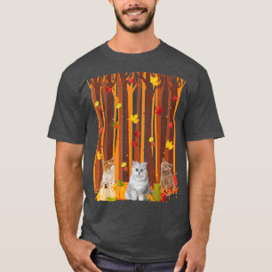 Camiseta Olá Autumn Cat Maple Leaf Fall Pumpkin Mens Wome