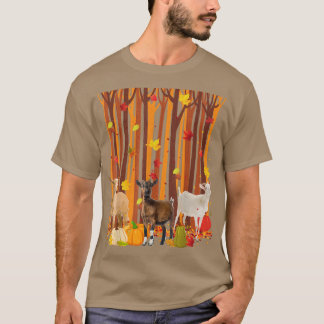 Camiseta Olá Autumn Goat Maple Leaf Fall Pumpkin Mens Wom