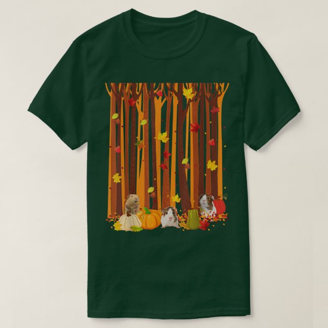 Camiseta Olá Autumn Guiné Pig Maple Leaf Fall Pumpkin Me (Frente do Design)