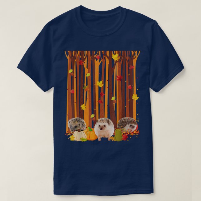 Camiseta Olá Autumn Hedgehog Maple Leaf Fall Pumpkin Mens (Frente do Design)