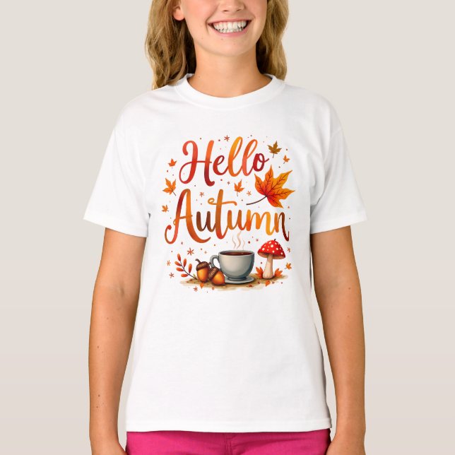 Camiseta Olá Autumn, nostalgia acolhedora (Frente)