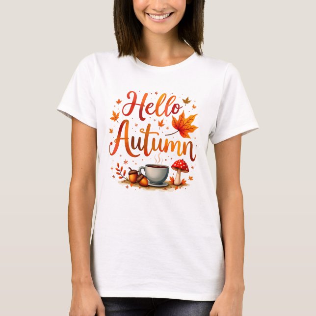 Camiseta Olá Autumn, nostalgia acolhedora (Frente)