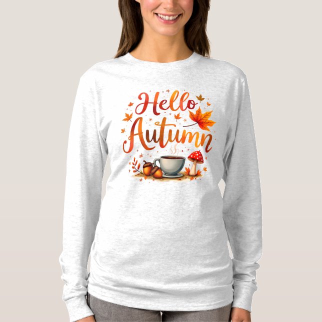 Camiseta Olá Autumn, nostalgia acolhedora (Frente)