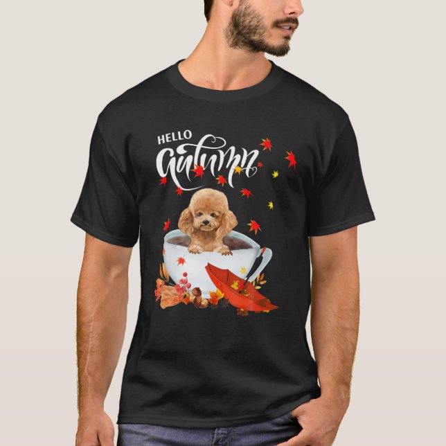 Camiseta Olá, Autumn Poodle E Coffee Dog Fall Deixa Poo (Frente)