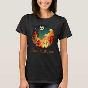 Camiseta Olá, Autumn Season by Night com a queda das Folhas