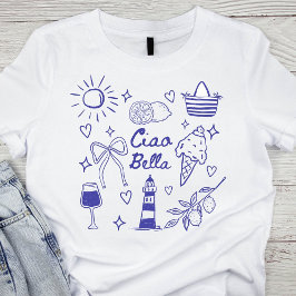 Camiseta Olá Bella Azul Coquete Laço Verão Italiano