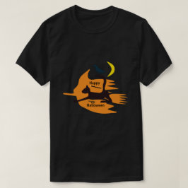 Camiseta Olá Bruxa - Imagem Laranja-Preta Feliz Halloween. 