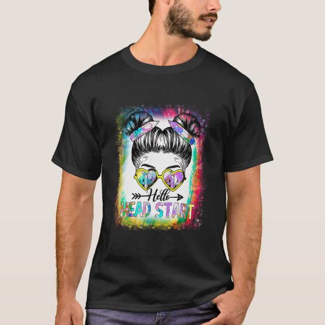Camiseta Olá Cabeça Começar Tie Dye Bun Kids De Volta Para  (Frente)