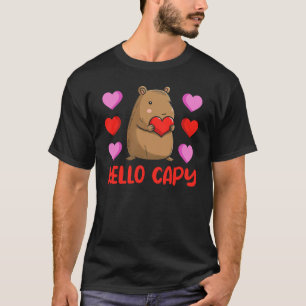 Camiseta Olá Capy Capybara com Dia de os namorados cardíaco