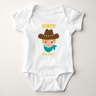 Camiseta Olá, Cute Cowboy, Primeiro Aniversário