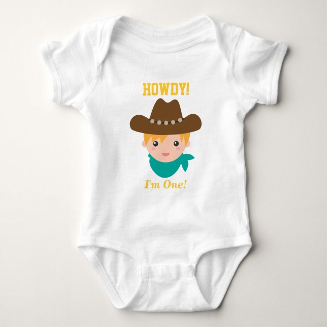Camiseta Olá, Cute Cowboy, Primeiro Aniversário (Frente)