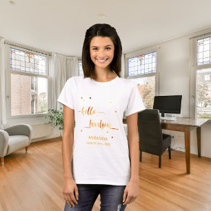 Camiseta Olá, data do nome da tipografia do aniversário de 