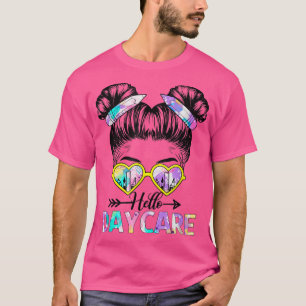 Camiseta Olá, Daycare Tie Dye Messy Bun Kids De Volta À Esc