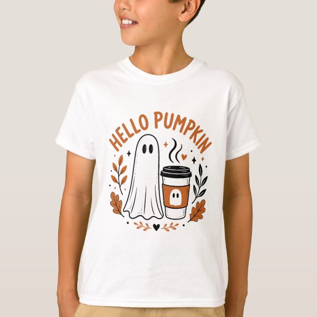 Camiseta Olá Design de Fantasma Abóbora (Frente)
