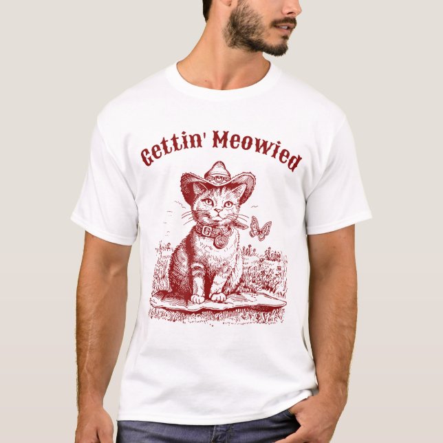 Camiseta Olá Despedida de Solteira Cowgirl Cowboy Gato  (Frente)