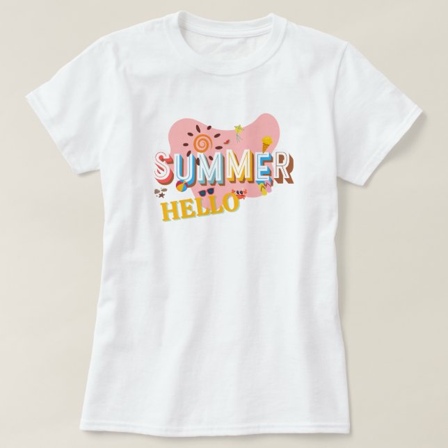 Camiseta "Olá Diversão de Verão Praia" (Frente do Design)