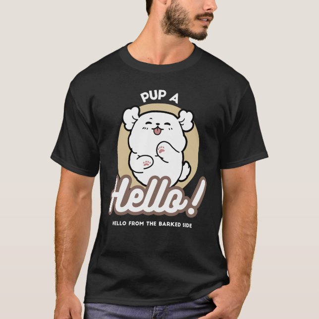 Camiseta Olá do Lado Barrado - Design de Cachorro Bonito (Frente)