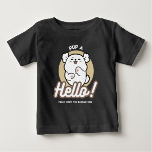 Camiseta Olá do Lado Barrado - Design de Cachorro Bonito