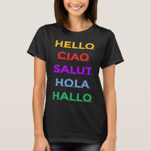 Camiseta Olá Em Diversas Línguas Para Adultos E Crianças