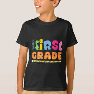 Camiseta Olá Equipe Colorida da Primeira Série Fofa Profess