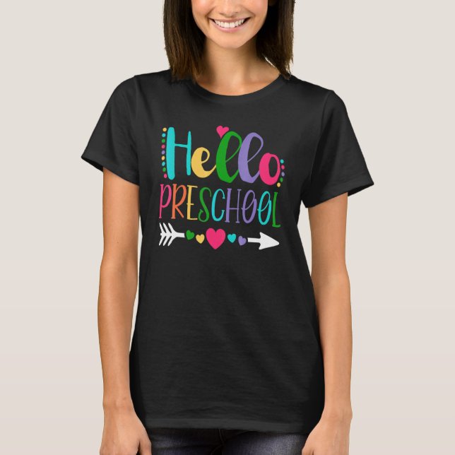 Camiseta Olá, Equipe de Pré-Escolas, Kinder, De Volta Ao Pr (Frente)