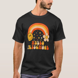 Camiseta Olá Equipe Pré-Escolar Retro Rainbow 1 Dia Da rua