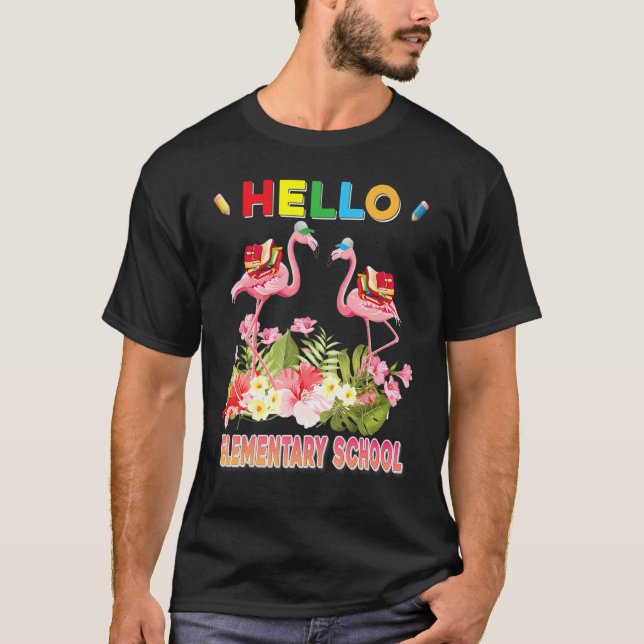 Camiseta Olá Escola Elementar Flamingo Bem-Vindo A S (Frente)