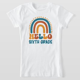 Camiseta Olá, estilo Retro Sexto Grau Boho arco íris