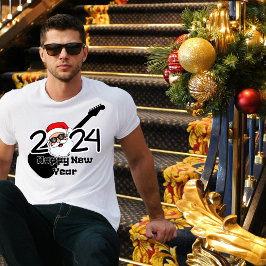 Camiseta Olá, Feliz ano novo 2024, Papais noeis Rock Star M