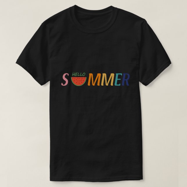 Camiseta Olá, Férias de Verão, Absorção de Melancia (Frente do Design)