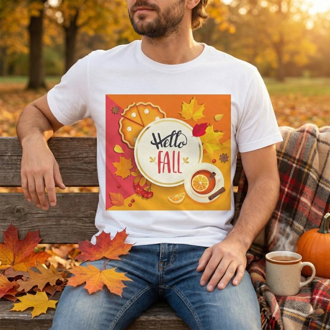 Camiseta Olá, Folhas de outono e Pizza de Abóbora (Criador carregado)