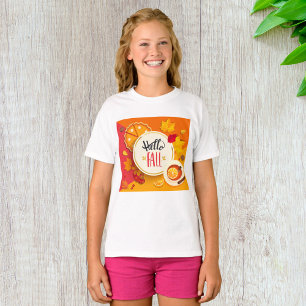 Camiseta Olá, Folhas de outono e Pizza de Abóbora