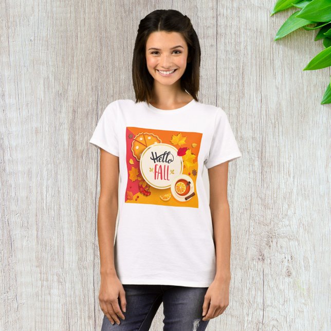 Camiseta Olá, Folhas de outono e Pizza de Abóbora (Criador carregado)