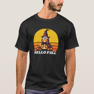 Camiseta Olá Gnomos de Caminhão Xadrez de Abóbora de Outono