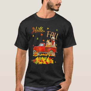 Camiseta Olá Golden Retriever Folha Outono Caminhão Vermelh