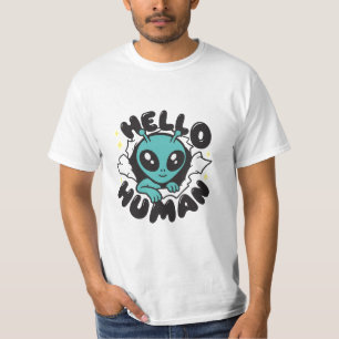 Camiseta Olá Humano Alien Fofo Design de Desenho Animado