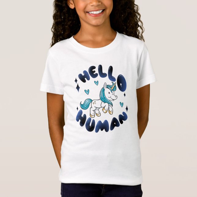 Camiseta Olá humano Bela Unicórnio (Frente)